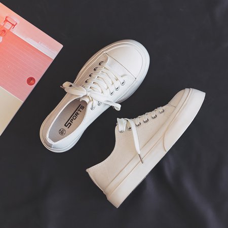 

Spring New Bread Shoes Low-top Thick Sole Big Head Canvas Shoes Small White Shoes Board Shoes Increased Japanese Ins Trendy Students