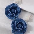 thumbnail image 6 of Camellia Flower Dangle Earrings for Women Cowboy Statement Big Exaggerated Fabric Hoop Huggie Blue Floral Studs Gold Plated Long Drop Dangling Earring Fashion Jewelry Gifts, 6 of 12