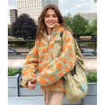 thumbnail image 4 of Sudadera de Otoño para Mujer, de Felpa Suave con Estampado Floral, con Cremallera y Capucha Amarillo-Verde S, 4 of 9
