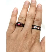Punk Skull Rings Black Matching Rings Couple Rings Red Cz Wedding Ring for Women
