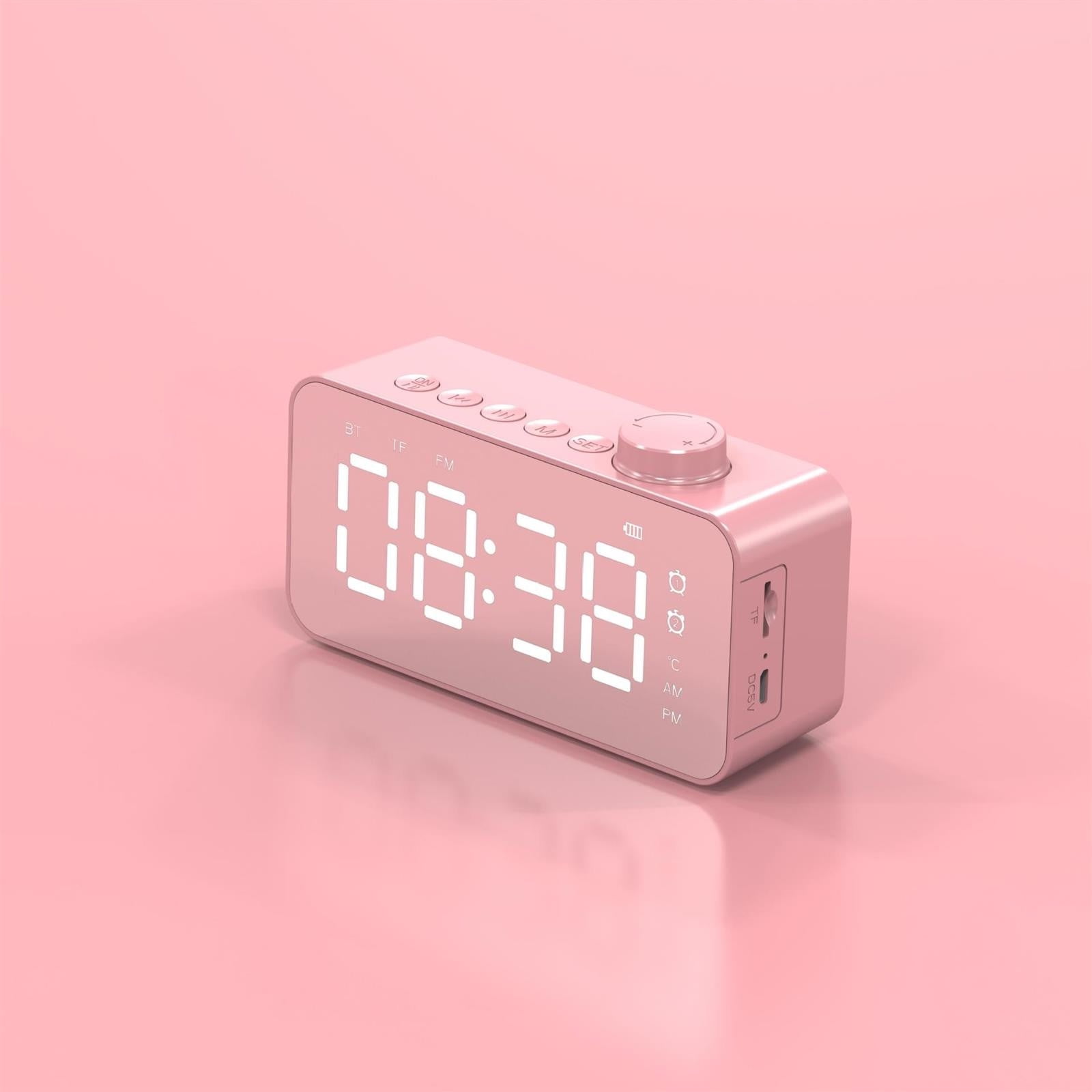 LED Mirror Digital Alarm Clock Big Time Display Table Alarm Clock Wireless Speaker Subwoofer