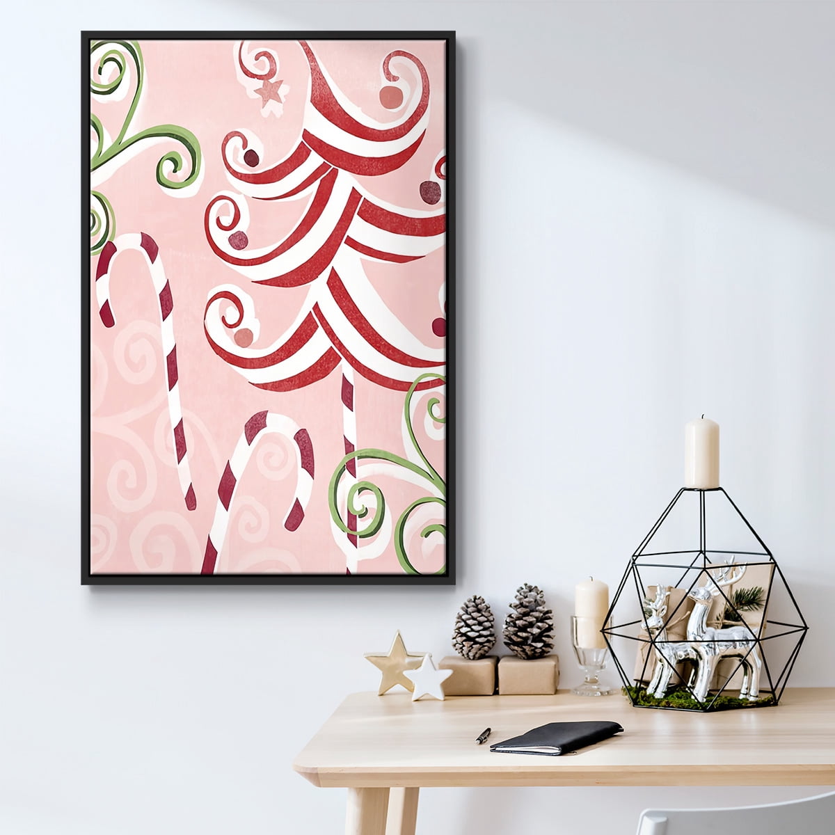 Candy Cane Holiday II - Framed Gallery Wrapped Holiday Canvas - 27 x 41 - Black Frame