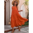 thumbnail image 5 of Women Solid Color Casual Midi Dress Orange XL, 5 of 8