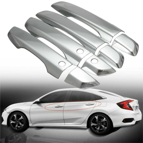 Eynpire 7035 Chrome 4 Exterior Door Handle Cover Compatible with 10th Gen 2016-2021 Honda Civic with Smart Keyhole