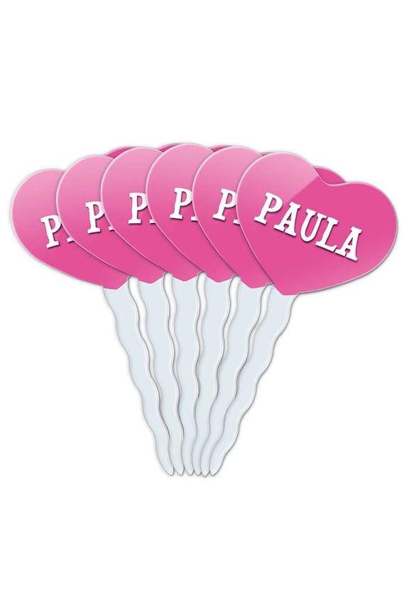 Paula Heart Love Cupcake Picks Toppers - Set of 6
