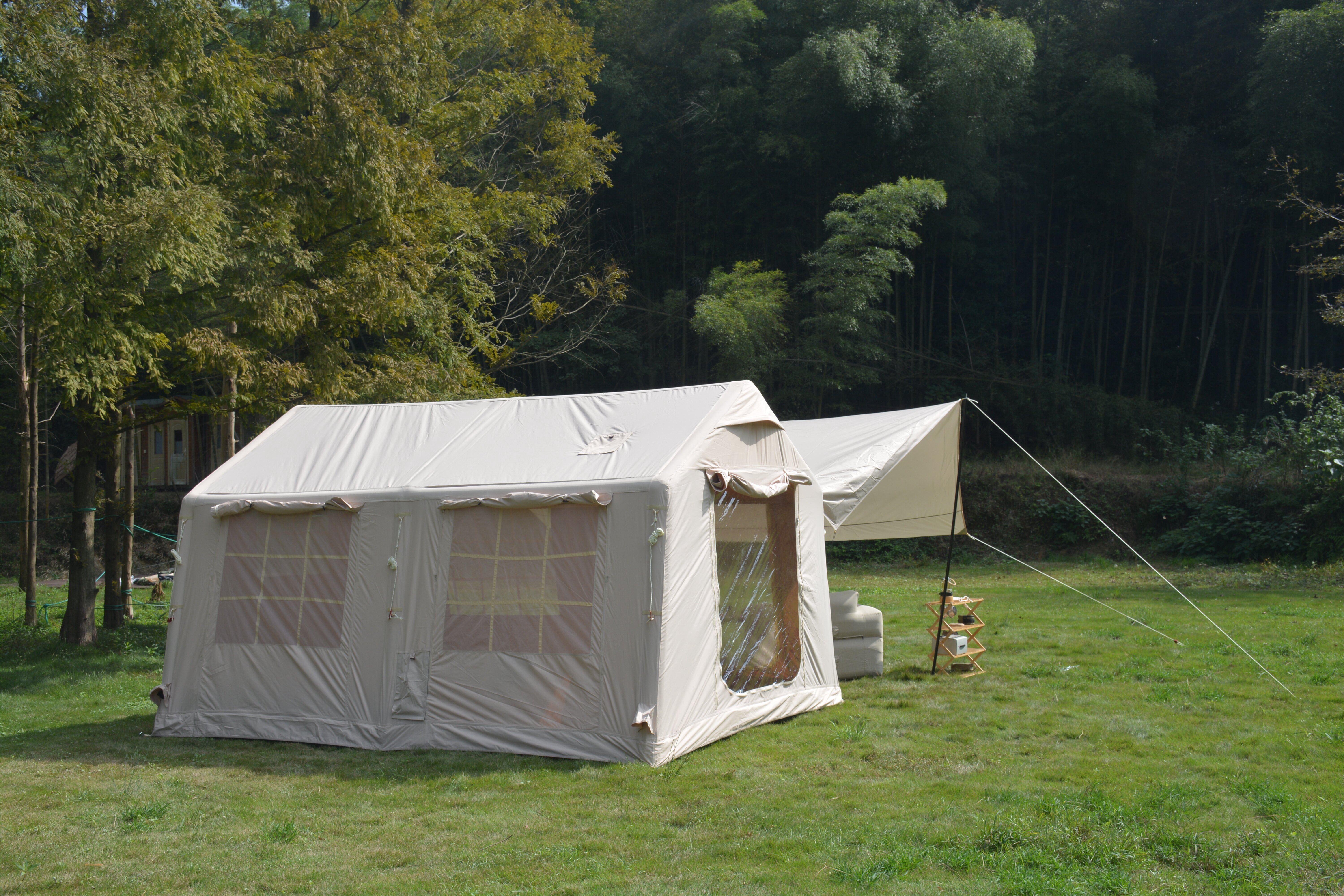 Acpouw 9.8 x13ft with canopy, Inflatable Camping Tents with Hand Pump, Air Glamping Tents, Easy Setup Waterproof and Windproof Blow up Tent Beige