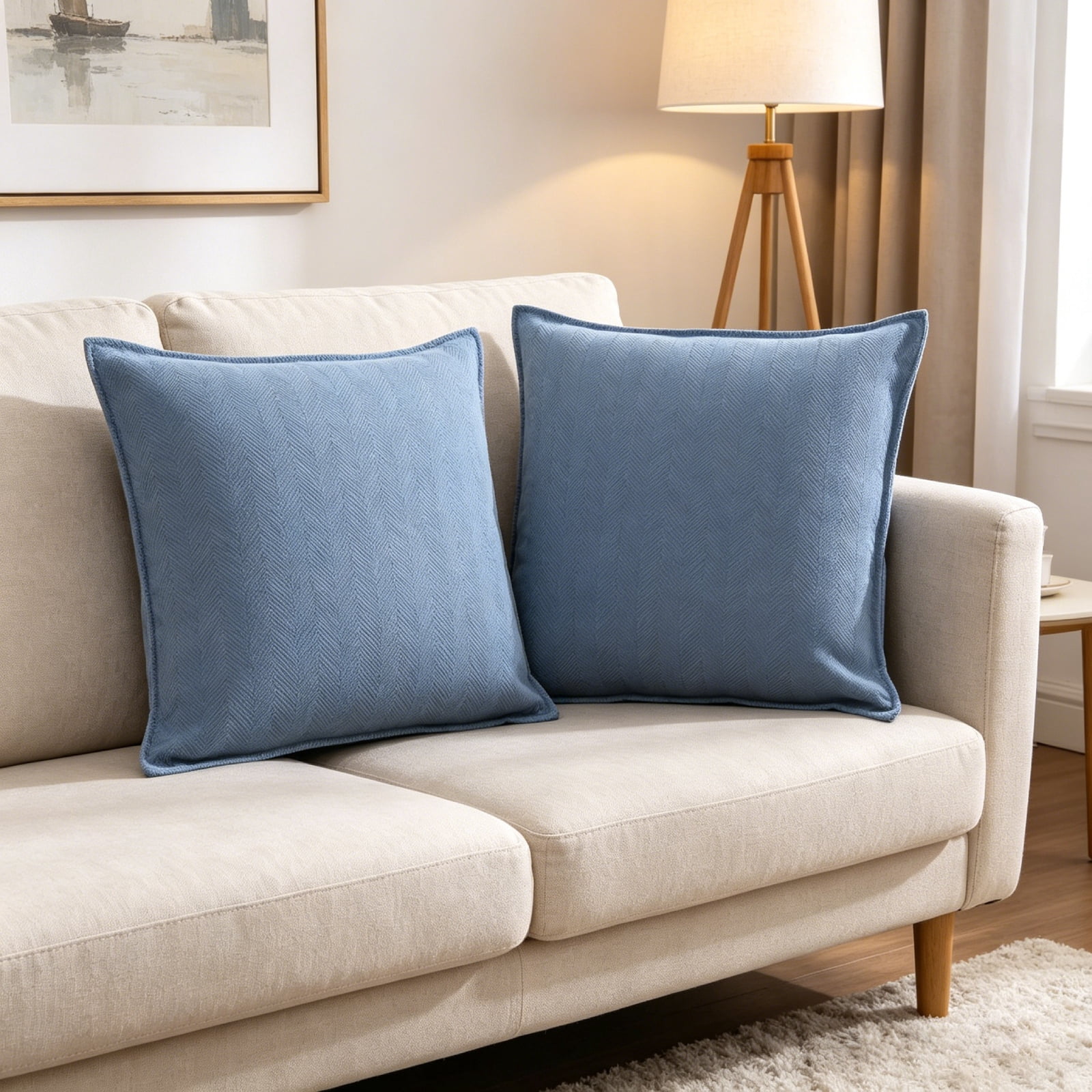 Throw Pillows for Couch Set of 2, Yamaziot 18" x 18" Decorative Pillow Accent Cushion for Sofa Bed Living Room, Solid Gray Blue Chenille