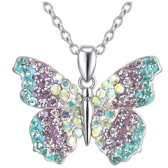 Crystal Collective Silver Plated Crystal Iridescent Butterfly Pendant Necklace WITH GIFT BOX Valentines Day Anniversary Birthday