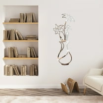 Flower 3D Acrylic Mirror Wall Stickers, Removable Floral Vase Wall Stickers Wall Stickers, DIY Self Adhesive Wall Art Decals for Living Room Bedroom Home Decoration (Silver)