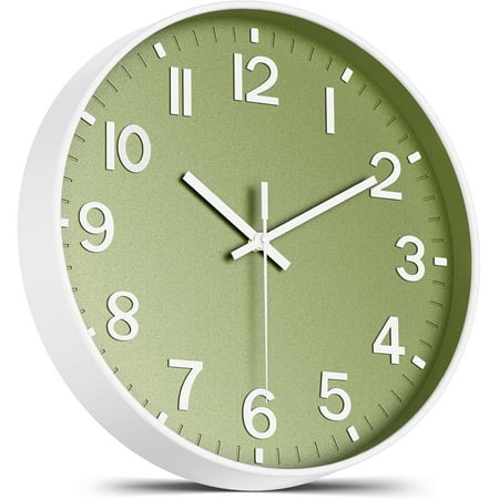 Wall Clock, Battery Operated, Modern Minimalist Design for Living Room, Office, Kitchen, Bedroom, and Bathroom - Quiet, Stylish, and Perfect for Any Room – Olive Green, 10 Inch