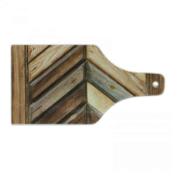 Rustic Cutting Board, Wooden Fence Vintage and Grunge Gardening Themed Natural Rural Pastoral Print, Decorative Tempered Glass Cutting and Serving Board, Wine Bottle Shape, Brown, by Ambesonne