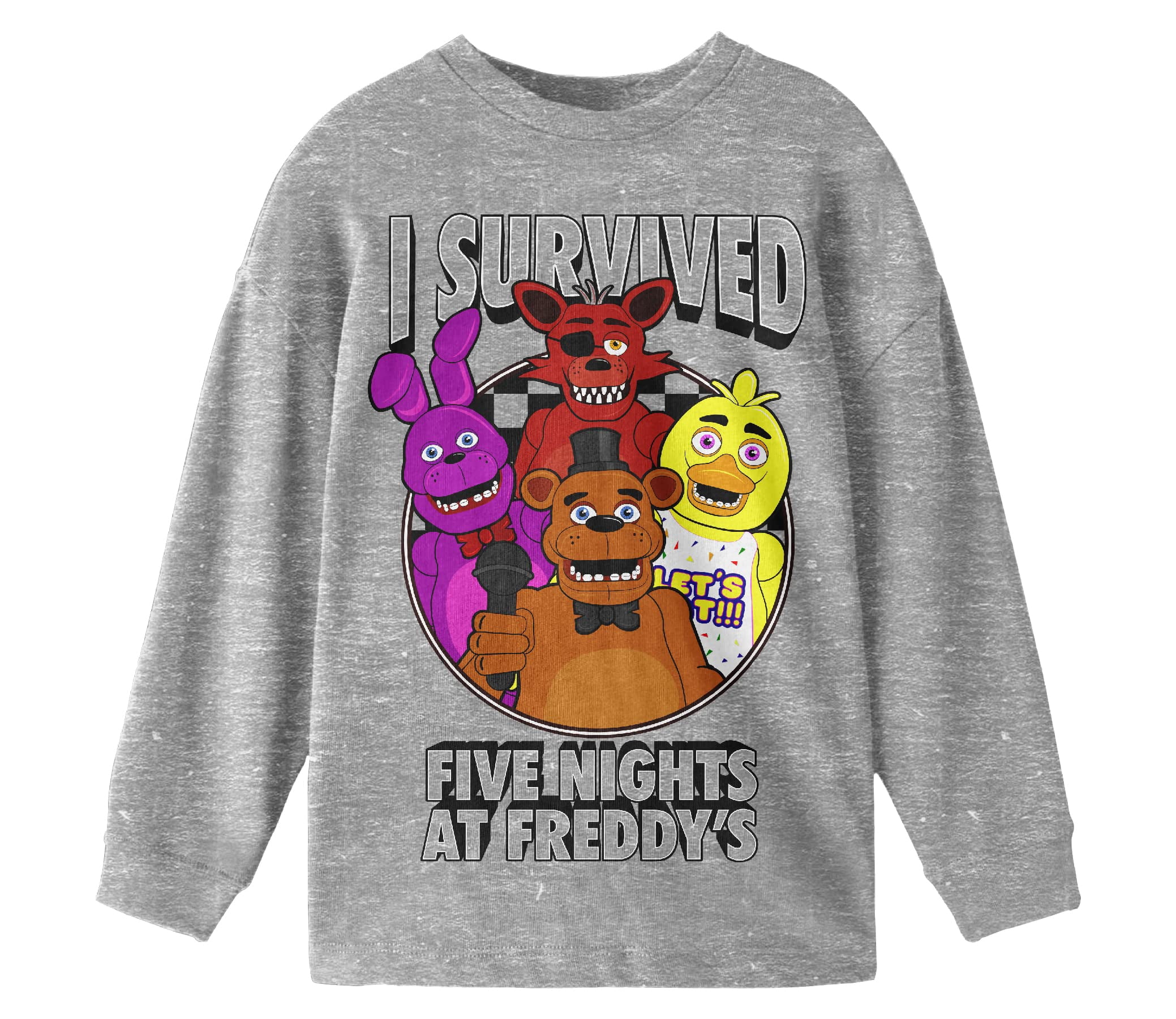Five Nights at Freddy's I Survived Boy's Athletic Heather Long Sleeve Shirt-Large