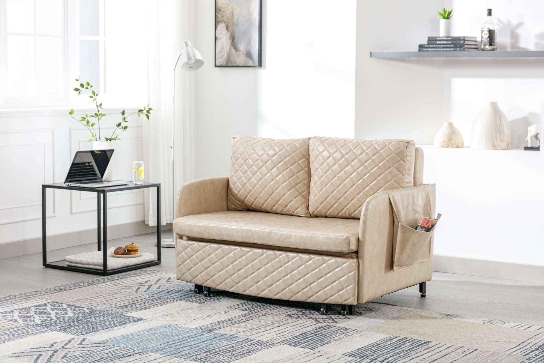 Pull Out Sofa Bed, convertible Sleeper sofa bed, Faux Leather Love seat