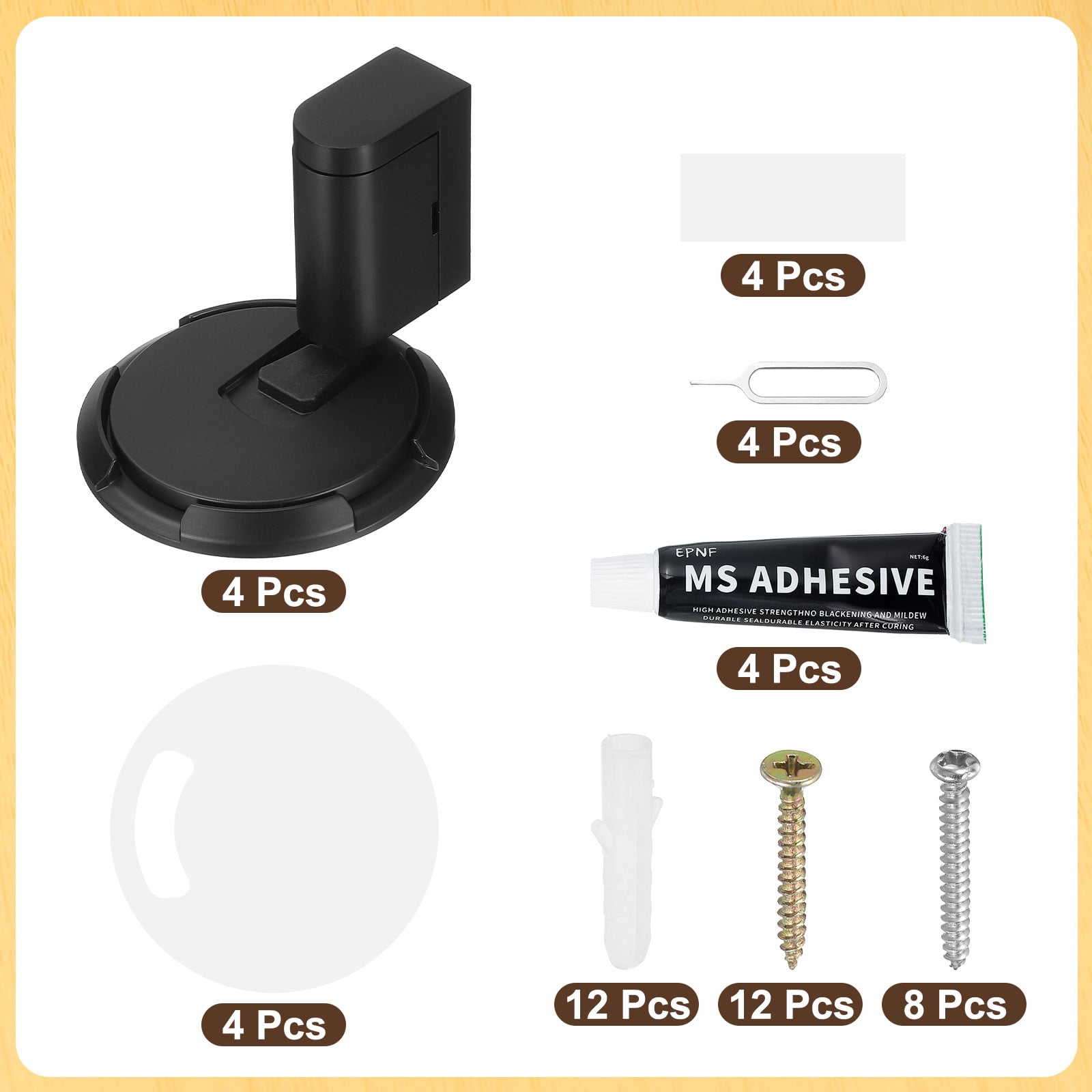 4Pcs Magnetic Door Stopper, Silent Magnetic Floor Door Stop with Adhesive, Black