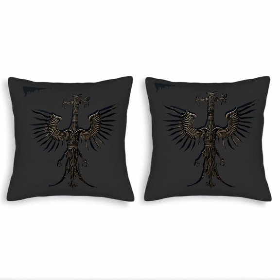 Set of 2 18x18in Throw Pillow Covers with Elegant Golden Phoenix Design on Dark Background - Perfect for Couch Bed or Car Decor