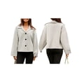 thumbnail image 3 of Women Cropped Trench Coat Wool Blend Pea Coat Short Jacket Casual Loose Long Sleeve Button Down Winter Outerwear White S, 3 of 7