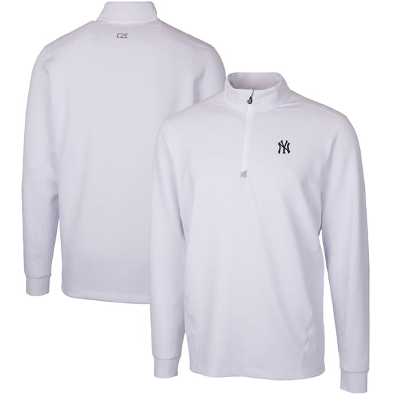 Men's Cutter & Buck White New York Yankees Traverse Stretch Quarter-Zip Pullover Top