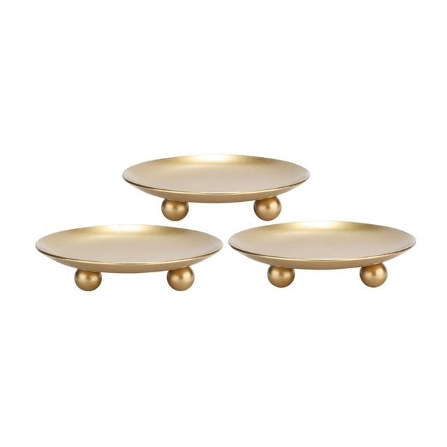 3 candelabros de hierro con forma de plato decorativo para chimenea, candelabro redondo, bandeja para velas para comedor, SPA, velas de pilar Oro