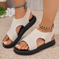thumbnail image 2 of Sandals for Women Round Open Toe Soft Leather Strappy Comfortable Cute Flat Sandals with Elastic Strap White, 2 of 9