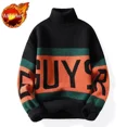 thumbnail image 3 of Suéter de punto para hombre, cuello alto empalmado, ropa blanca para hombre, jerseys de cuello alto, estampado, moda coreana, novedad de 2025, ajuste X Over Fit A, 3 of 5