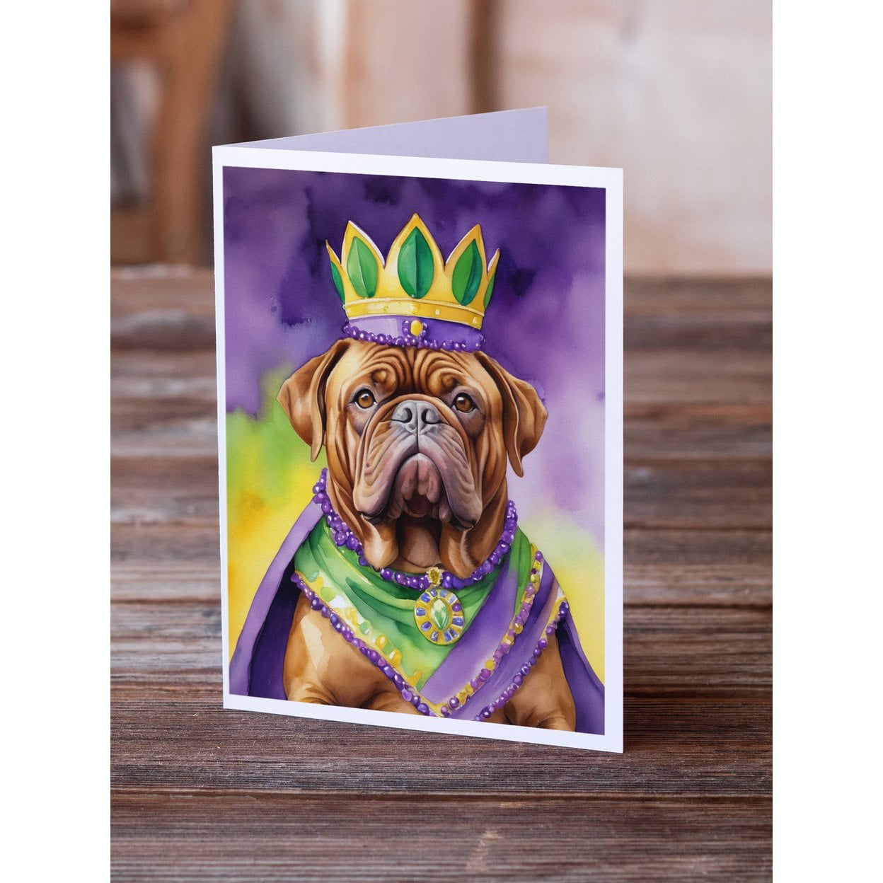 Dogue de Bordeaux King of Mardi Gras Greeting Cards Pack of 8 7 in x 5 in