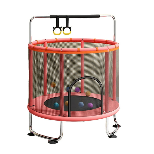 Kids Trampoline Indoor Outdoor Small Fitness Toy Safety Enclosure Net Basketball Hoop Rings Swing Boys Girls