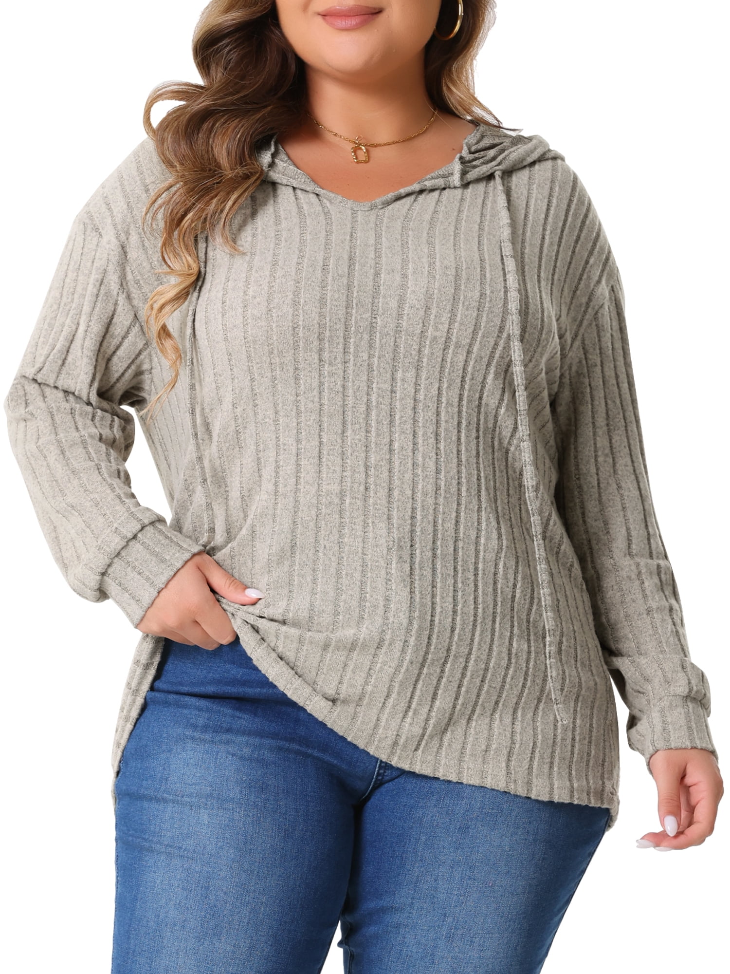 DARING DIVA Women's Plus Size Fashion Hoodie Lightweight Drawstring Sweatshirts 2X Khaki