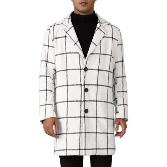 Abrigo de trench de cuadros INSPIRE CHIC para hombres, color bloque, de un solo botón, abrigo de invierno a cuadros