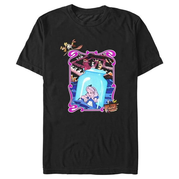 Men's Alice in Wonderland Alice In Bottle Mirror Poster  Graphic Tee Black Large