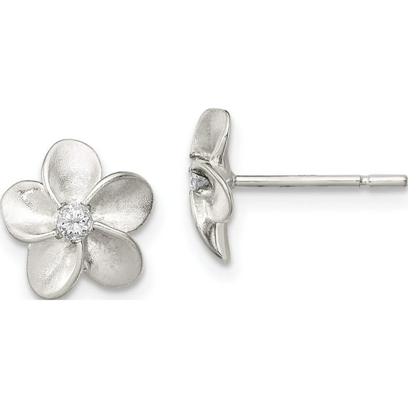 Sterling Silver Cz Post Earrings (9 X 10) Made In India qe8633