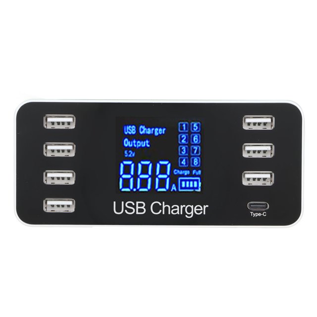Estación De Carga USB, Cargador Multipuerto Visible De Diseño Compacto De Alta Compatibilidad Con Pantalla LCD Para Oficina Para Tableta