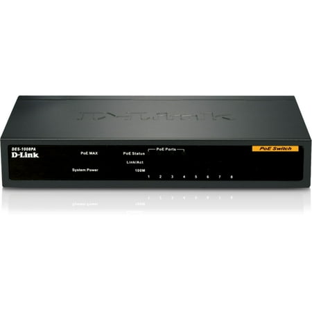 D-Link DES-1008PA 8-Port 10/100 Unmanaged Metal Desktop Switch with 4 PoE Ports - 8-Port 10/100 Unmanaged Metal Desktop Switch with 4 PoE