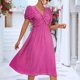 thumbnail image 3 of Vestido de mujer con nudo torcido, cuello en V, manga corta abombada, dobladillo suelto, vestido largo informal para uso diario, 3 of 6