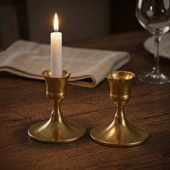 DEEPCRAFF 2Pcs Brass Taper Candle Holders Elegant Vintage Candlestick for Wedding Decor