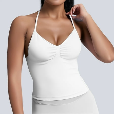 SNKSDGM Female Summer Tank Tops for Women Fitted Racerback Tank Tops for Women with Bra Women s High Elastic Nylon Seamless Sports Vest Top with Chest Cushion Back Fitness Sports Yoga Vest L