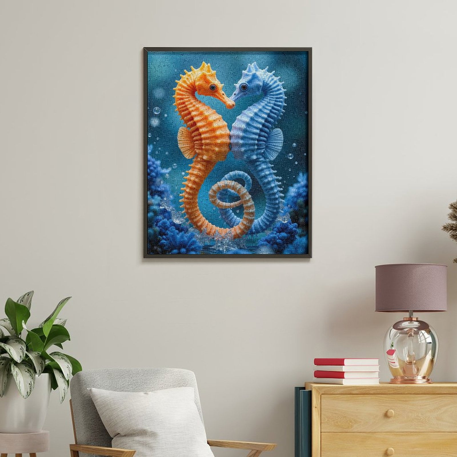 Paint by Numbers Kit for Adults, Orange Blue Seahorse Pair Ocean Paint by Numbers, Easy Paint by Numbers Kit for Adults Beginner, DIY Adult Paint by Number Kits on Canvas, 12x16in Home Decor