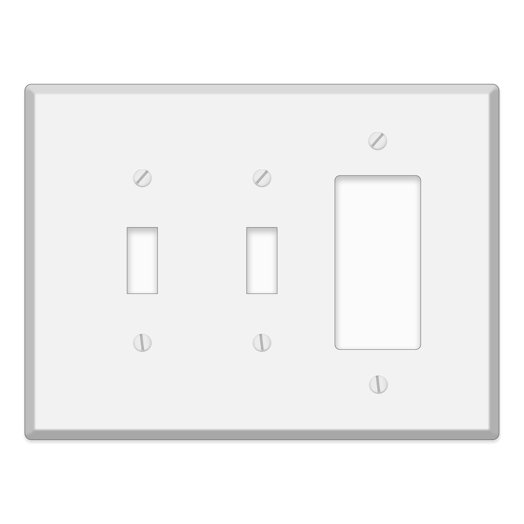 3-Gang White 2 Toggle 1 Rocker Combination Wall Plate Cover - 5.5" x 7.50", Jumbo/Oversize White 2 Toggle 1 Rocker Cover, Face Plate for Electrical Boxes Switches & Smart Devices, Matching Screws