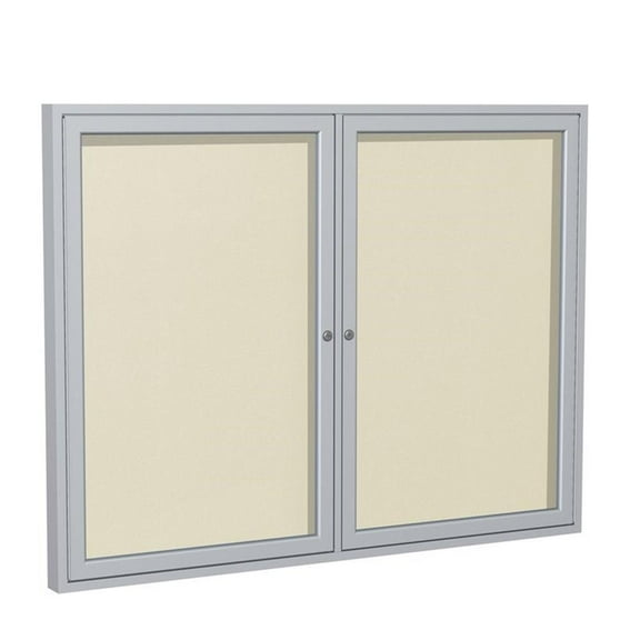 Pemberly Row Vinyl 48" x 60" 2 Door Enclosed Bulletin Board in Ivory