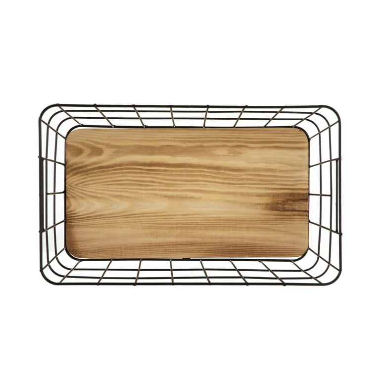 Better Homes Gardens Black Handcrafted Wire Basket with Wood