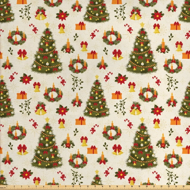 Christmas Sofa Upholstery Fabric by the Yard, Fir Tree Garland and ...