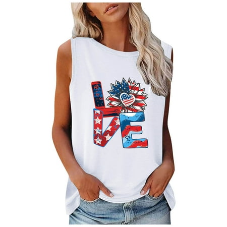 

YFPWM Adult Tops for Women Party Clubwear Tops Floral Smocked Tops Business Office Top Plus Size Corset Top Round Neck Independence Day Print Sleeveless Tops