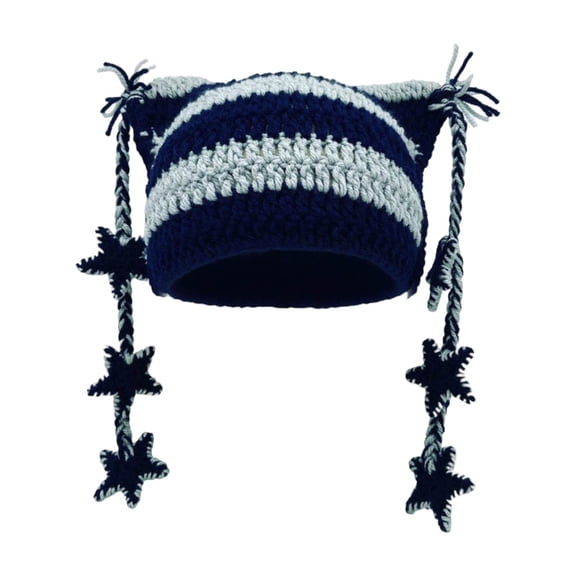 AJGRHE Beanies Cat Beanie Y2k Beanie Goth Knit Hat Grunge Crochet Hats for Women y2k Accessories Dark Blue One Size
