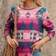 thumbnail image 2 of Camiseta impresa Vintage estilo étnico cuello redondo Jersey de manga larga camisa suelta rosa M, 2 of 5