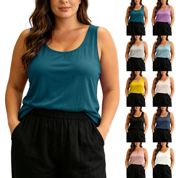 NominalSnug Womens Plus Size Tank Tops Sleeveless Pajamas Top Scoop Neck Undershirts Vest Loose Fitted Summer Clothes