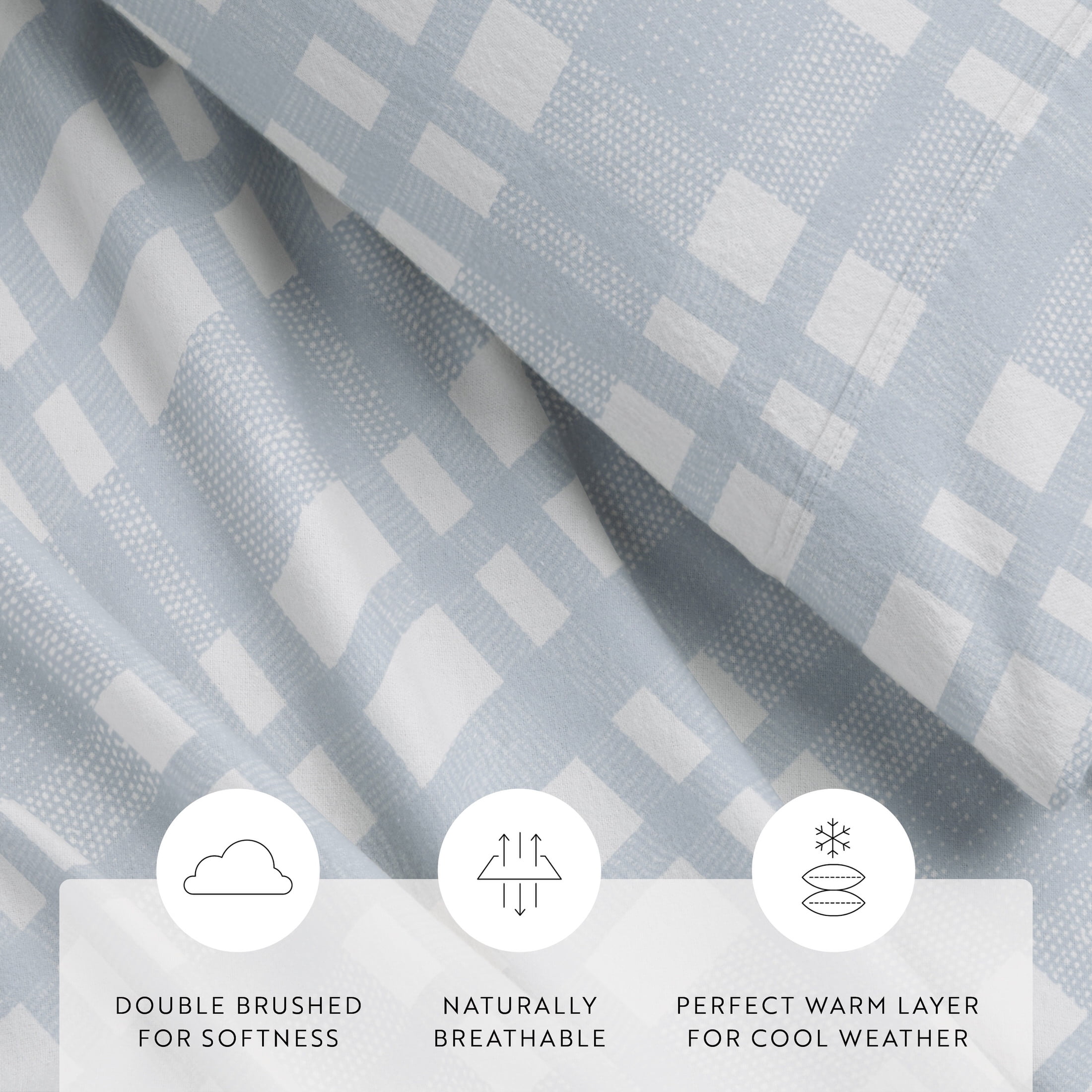 Light Blue Woven 4 Piece 100% Cotton Flannel Deep Pocket Sheet Set, Queen, by Noble Linens