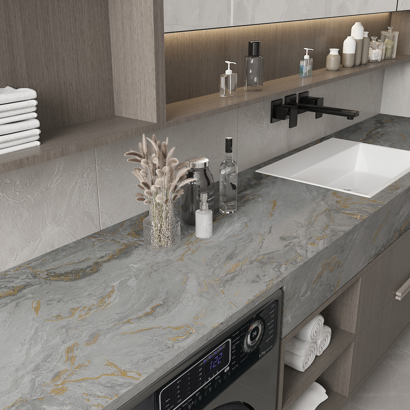 CHIHUT Grey Gold Peel and Stick Marble Contact Paper for Waterproof Countertop 17.7"x236" Matte Marble Wallpaper for Kitchen Self Adhesive Wall Paper Removable Vinyl Stick Paper for Cabinets Walls