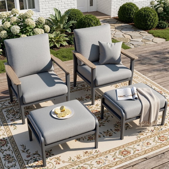 Muphyers Aluminum Patio Chairs with Ottomans, 4-Piece Outdoor Patio Furniture Set with 5.1" Cushions, Heavy Duty Armchairs with Footrests, Rust-Resistant Dining Chairs for Lawn Deck Porch,Gray