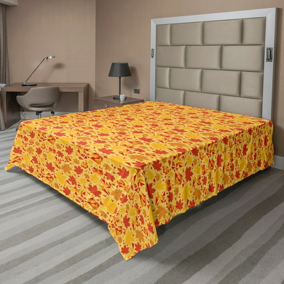 Ambesonne Autumn Flat Sheet, Warm Tones Maple Leafage, Full Size, Vermilion and Mustard