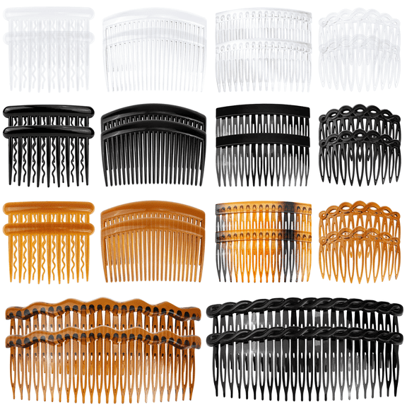 JINYINGHOD 28 Pcs Non-Slip Plastic Twist Hair Clips and Combs Accessories for Fine Hair or Women's Thick (Black, Transparent, Coffee)