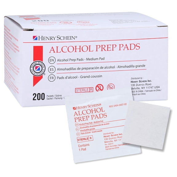 Henry Schein 2-Ply Alcohol Prep Pads, Sterile 70% Isopropyl Alcohol Wipes, Medium, 200 Count